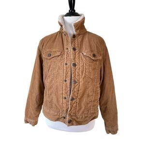 Gap Kids Corduroy Sherpa Lined Trucker Jacket XXL 14-15 Tan Pockets Cozy